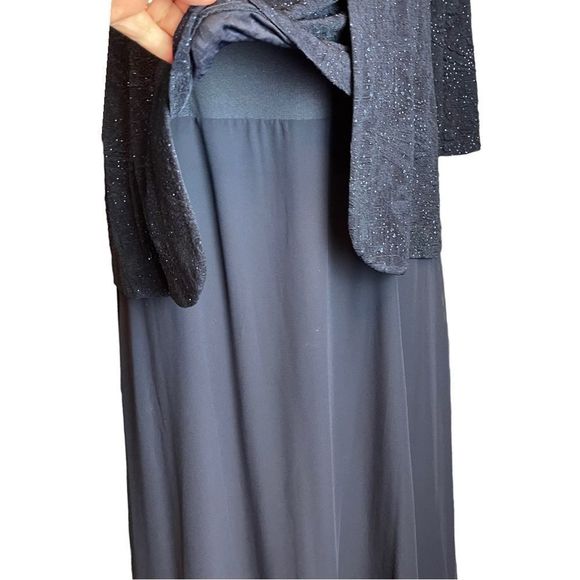🔥🔥🔥 Alex Evenings 2 Piece Navy Blue Evening Gown Long Mandarin Jacket - Picture 8 of 9